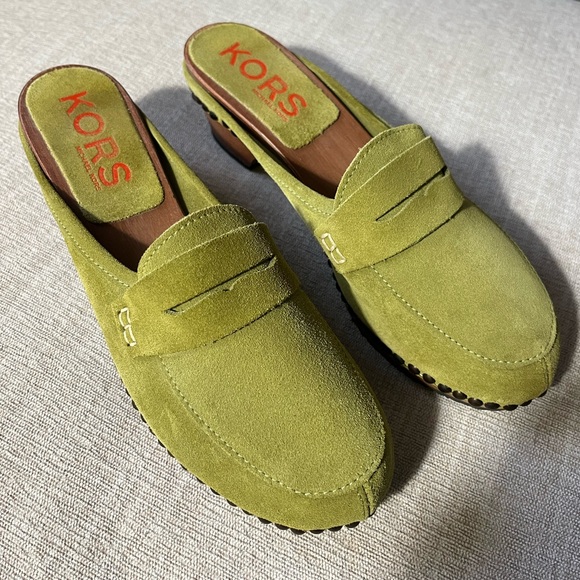 KORS Michael Kors Shoes - EUC Michael Kors Green Suede Clogs. Women's Size: 9.